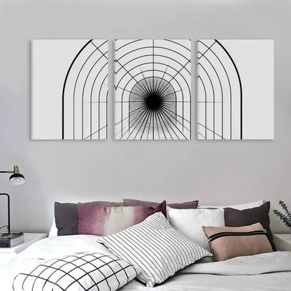 3pcs Black & White Abstract Geometric Design  Wall Art Set Canvas Framed 60x90cm - High Quality Print 100% Australian Made Wall Canvas Ready to Hang - Bella Home Decor