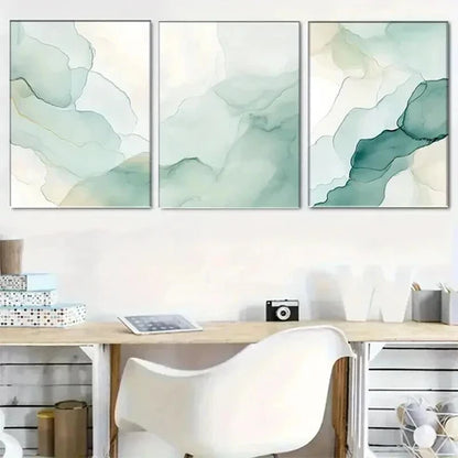 3pcs Elegant Green Abstract Watercolor Painting Wall Art Canvas Unframed - High Quality Print 100% Australian Made Wall Canvas