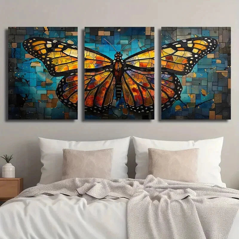 3pcs Vibrant Butterfly Abstract Colorful Perfect Wall Art Set Canvas Framed 40x60cm - High Quality Print 100% Australian Made Wall Canvas Ready to Hang