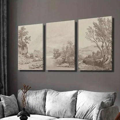 3pcs Classical Vintage Countryside Landscape Wall Art Set Canvas Unframed - High Quality Print 100% Australian Made Wall Canvas