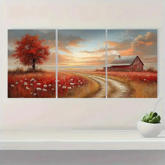 3pcs Dustin Way Rustic Country Farmhouse GL Wall Art Set Canvas Framed 60x90cm - High Quality Print 100% Australian Made Wall Canvas Ready to Hang