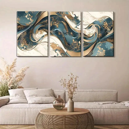 3pcs Golden & White Waves Dynamic Perfect Wall Art Set Canvas Framed 60x90cm - High Quality Print 100% Australian Made Wall Canvas Ready to Hang - Bella Home Decor