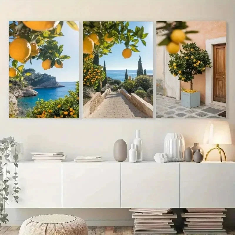 3pcs Lemon Tree Canvas  Wall Art Set Canvas Framed 50x70cm - High Quality Print 100% Australian Made Wall Canvas Ready to Hang