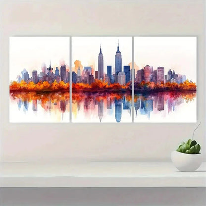 3pcs New York Skyline Watercolor Print IL      Wall Art Set Canvas Framed 60x90cm - High Quality Print 100% Australian Made Wall Canvas Ready to Hang