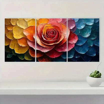 3pcs Vibrant Rainbow Rose VR  Wall Art Set Canvas Unframed - High Quality Print 100% Australian Made Wall Canvas - Bella Home Decor