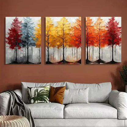 3pcs Vibrant Abstract Autumn Forest Triptych Canvas Unframed - High Quality Print 100% Australian Made Wall Canvas