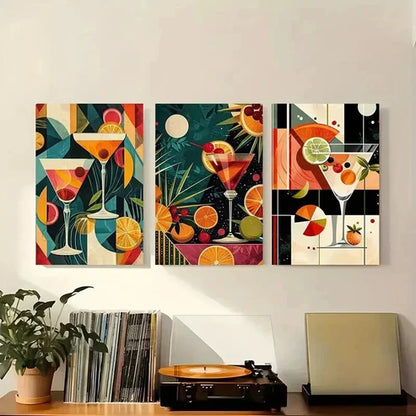 3pcs Vibrant Martini & Citrus Fruit Prints Art Set Canvas Unframed - High Quality Print 100% Australian Made Wall Canvas