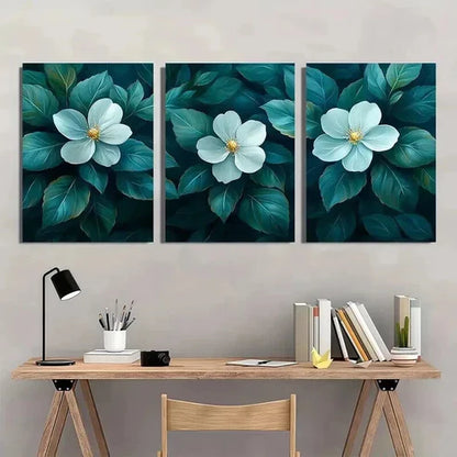 3pcs Green Leaves & White Flowers Decoration Wall Art Canvas Unframed - High Quality Print 100% Australian Made Wall Canvas