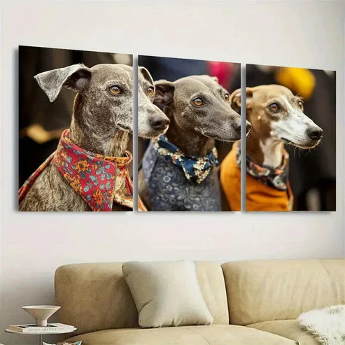 3pcs Dog Portraits with Fashion Wall Art Set Canvas Unframed - High Quality Print 100% Australian Made Wall Canvas - Bella Home Decor