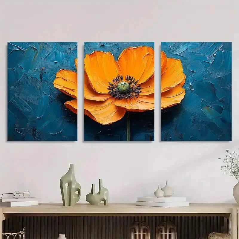 3pcs California Poppy Textured Perfect Wall Art Set Canvas Framed 60x90cm - High Quality Print 100% Australian Made Wall Canvas Ready to Hang - Bella Home Decor