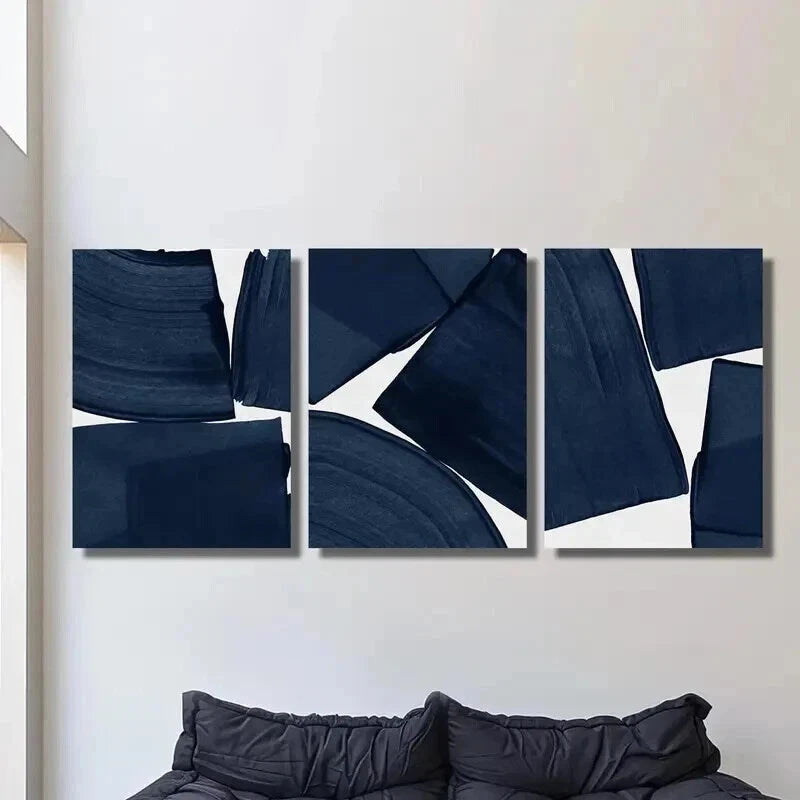 3pcs Blue Tone Geometric Patterns Wall Art Set Canvas Framed 50x70cm - High Quality Print 100% Australian Made Wall Canvas Ready to Hang