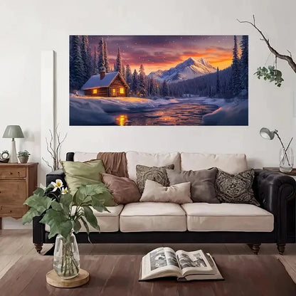 Cabin & Mountain Range Wall Art Canvas Office Home Room Framed 120x60cm