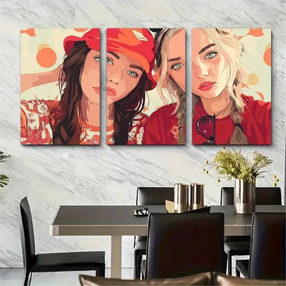 3pcs Best Friends Bestie Seamless Retro Perfect Wall Art Set Canvas Framed 50x70cm - High Quality Print 100% Australian Made Wall Canvas Ready to Hang - Bella Home Decor