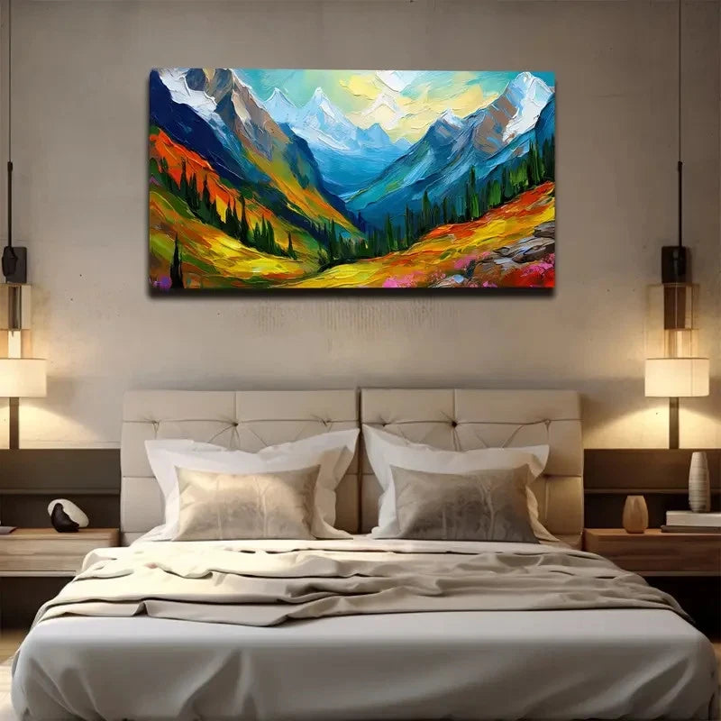 Vibrant Mountain Landscape Wall Art Canvas Office Home Room Framed 120x60cm