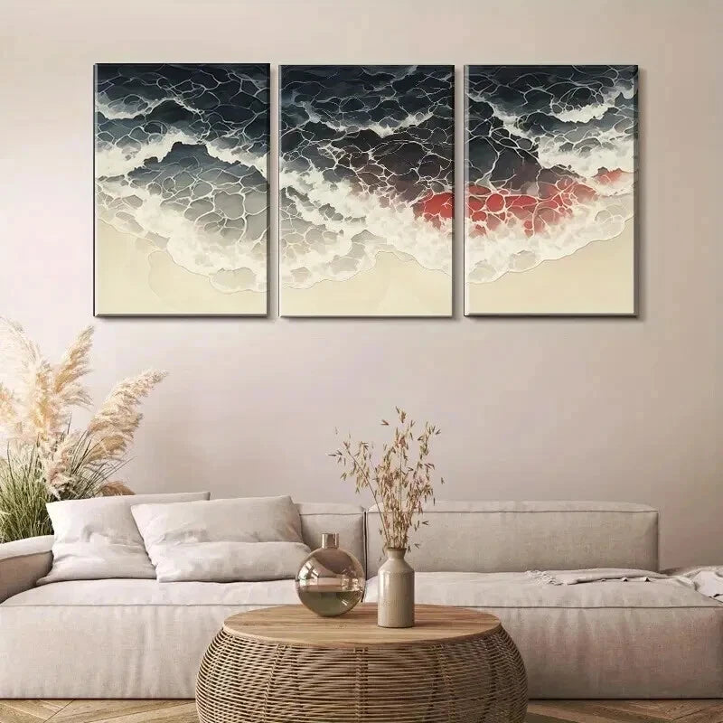 3pcs Abstract Ocean Wave Modern Coastal Perfect Wall Art Set Canvas Framed 50x70cm - High Quality Print 100% Australian Made Wall Canvas Ready to Hang - Bella Home Decor