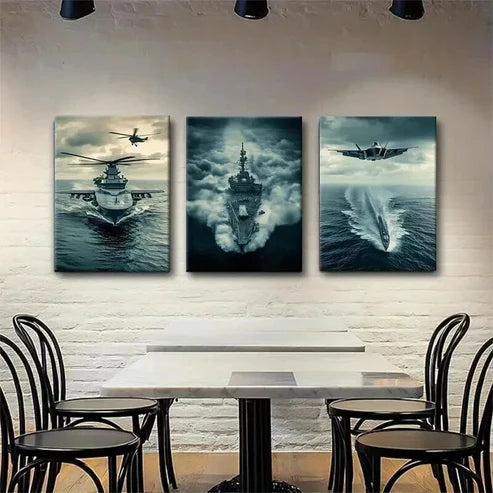 3pcs Military Navy Fleet Military Décor Wall Art Canvas Unframed - High Quality Print 100% Australian Made Wall Canvas