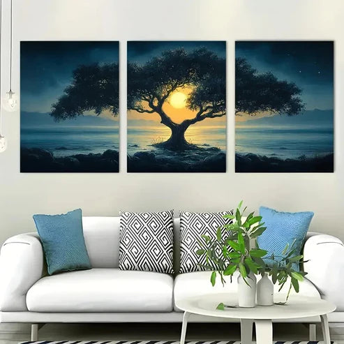 3pcs Tree In The Moonlight Cool Décor e Wall Art Set Canvas Unframed - High Quality Print 100% Australian Made Wall Canvas