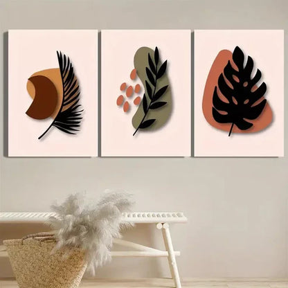 3pcs Decorative Abstract Bohemian Style Leaf Wall Art Canvas Unframed - High Quality Print 100% Australian Made Wall Canvas - Bella Home Decor