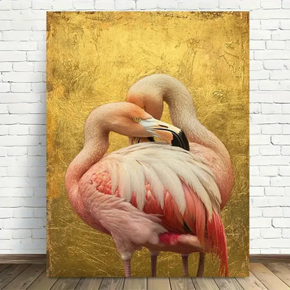 Beautiful Golden Flamingo Duo Elegant Painting 40x60cm Metal Print Ready to Hang - Bella Home Decor