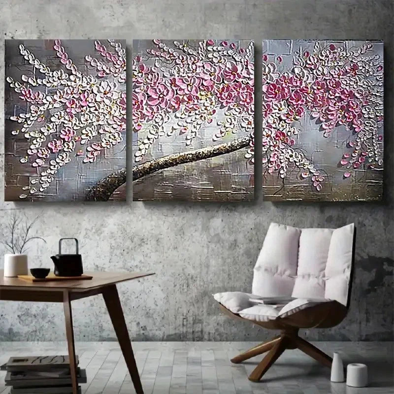 3pcs Pink Cherry Blossom Branch Wall Art Set Canvas Framed 40x60cm - High Quality Print 100% Australian Made Wall Canvas Ready to Hang