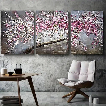 3pcs Pink Cherry Blossom Branch Wall Art Set Canvas Framed 40x60cm - High Quality Print 100% Australian Made Wall Canvas Ready to Hang