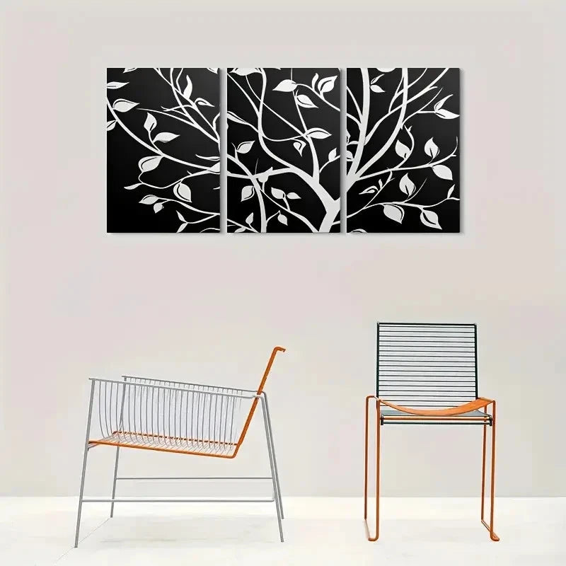 3pcs Black and White Modern Abstract Tree Metal Print Ready to Hang Art - Bella Home Decor