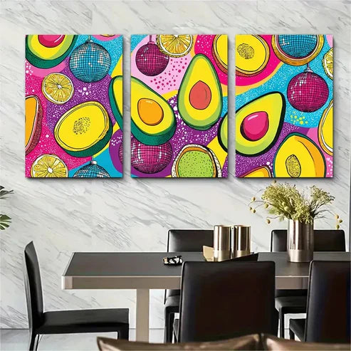 3pcs Vibrant Disco Ball & Avocado Preppy Perfect Wall Art Canvas Unframed – High Quality Print 100% Australian Made Wall Canvas