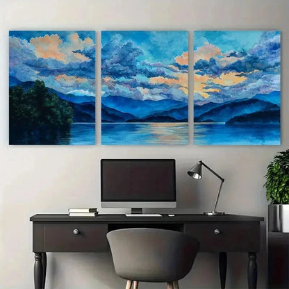 3pcs Night Sky Sunrise Fluffy Clouds Perfect Wall Art Set Canvas Framed 50x70cm - High Quality Print 100% Australian Made Wall Canvas Ready to Hang.