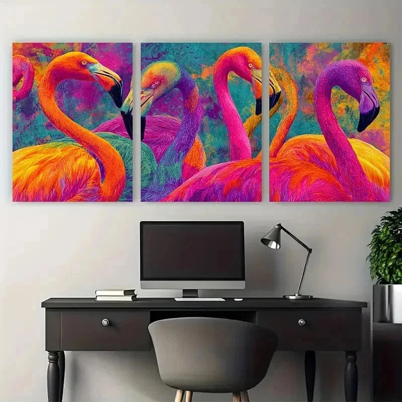 3pcs Vibrant Flamingo Abstract Tropical Perfect Wall Art Set Canvas Framed 50x70cm - High Quality Print 100% Australian Made Wall Canvas Ready to Hang