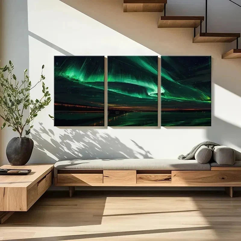 3pcs Aurora Nordic Natural Landscape Wall Art Set Canvas Framed 40x60cm - High Quality Print 100% Australian Made Wall Canvas Ready to Hang - Bella Home Decor