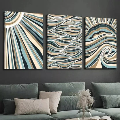 3pcs Wavy Ribbons in Blue Green and Beige Canvas Unframed - High Quality Print 100% Australian Made Wall Canvas