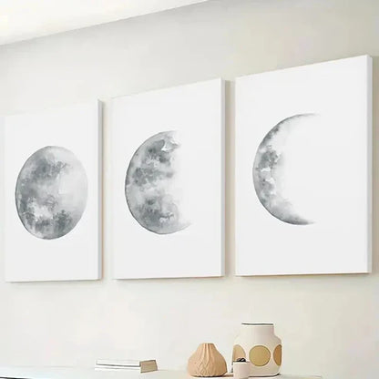 3pcs Depicting Moon Phases Wall Art Set Canvas Unframed - High Quality Print 100% Australian Made Wall Canvas - Bella Home Decor