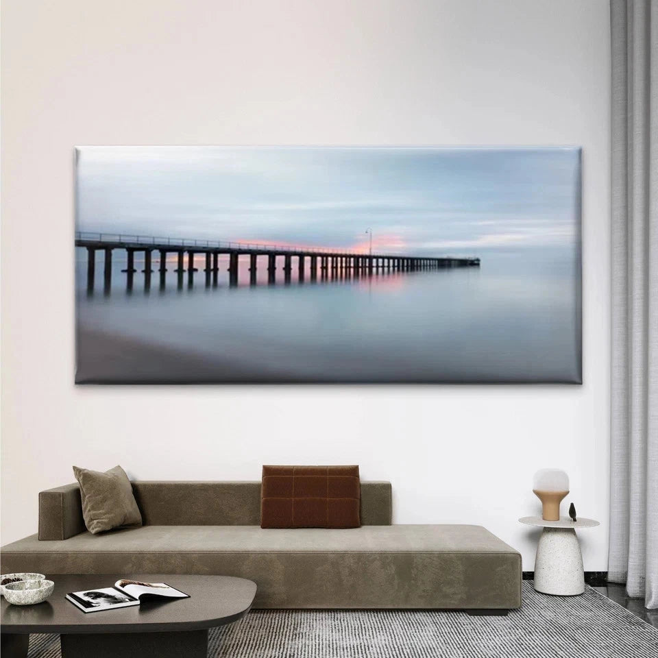 Seaside Dock Scenery Wall Art Canvas Office Home Room Framed 120x60cm