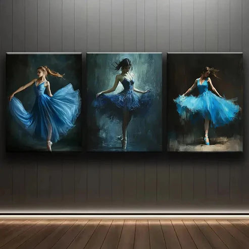 3pcs Blue Ballets Dark Beauty Perfect Colorful Wall Art Set Canvas Unframed - High Quality Print 100% Australian Made Wall Canvas - Bella Home Decor