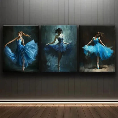 3pcs Blue Ballets Dark Beauty Perfect Colorful Wall Art Set Canvas Unframed - High Quality Print 100% Australian Made Wall Canvas - Bella Home Decor