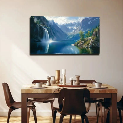 Lake Waterfall Water And Sky Wall Art Canvas Office Home Room Framed 120x60cm