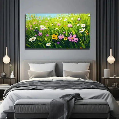 Small Flowers In The Grass Wall Art Canvas Office Home Room Framed 120x60cm