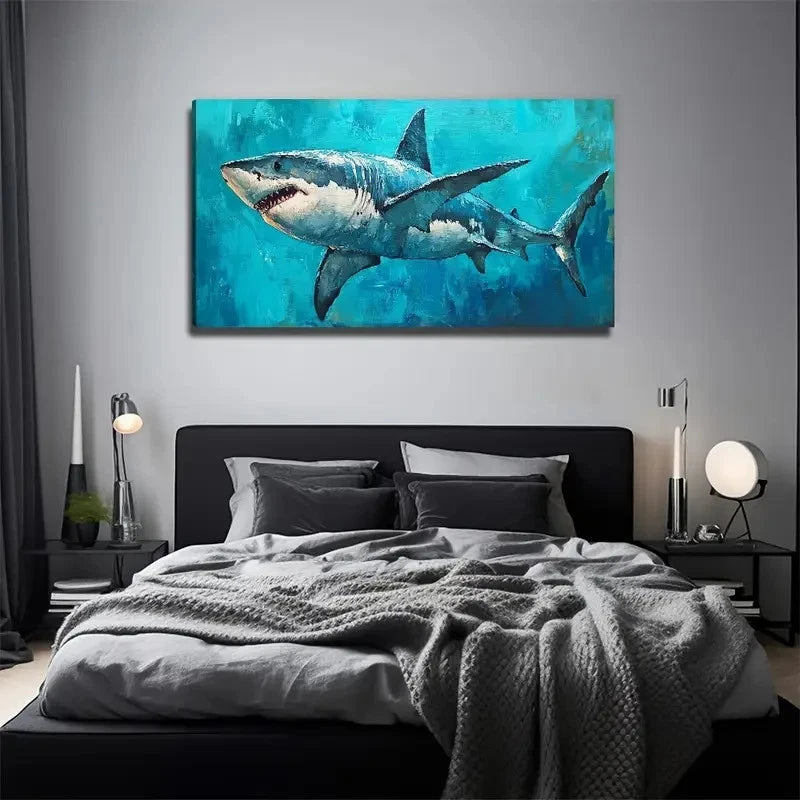 Great White Shark Wall Art Canvas Office Home Room Framed 120x60cm