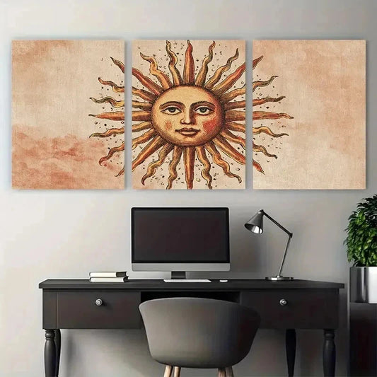 3pcs Vintage Sun Minimalist French Decor Perfect Wall Art Set Canvas Framed 60x90cm - High Quality Print 100% Australian Made Wall Canvas Ready to Hang