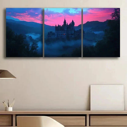 3pcs Castle at Dusk Darkness Night Perfect Wall Art Set Canvas Framed 60x90cm - High Quality Print 100% Australian Made Wall Canvas Ready to Hang