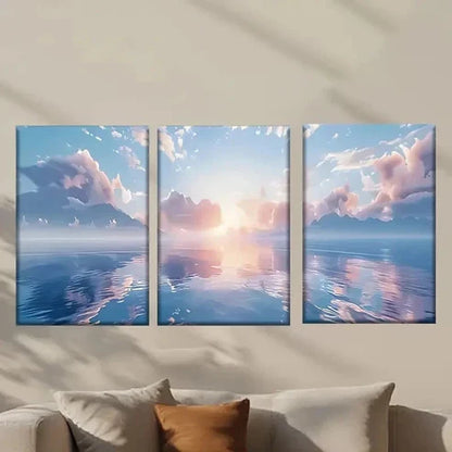 3pcs Sunset Over the Ocean painting Wall Art Canvas Unframed - High Quality Print 100% Australian Made Wall Canvas