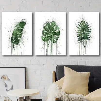 3pcs Green Leaf Mons tera & Palm Leaf  Perfect Wall Art Set Canvas Framed 50x70cm - High Quality Print 100% Australian Made Wall Canvas Ready to Hang - Bella Home Decor