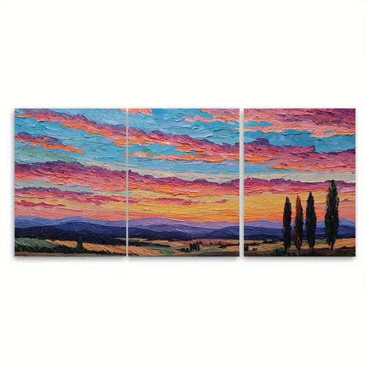 3pcs Sunrise Impasto Landscape Art Metal Print Ready to Hang Art