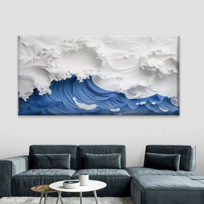 Abstract Blue Ocean Waves Wall Art Canvas Office Home Room Framed 120x60cm