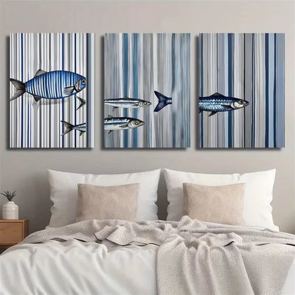 3pcs Featuring a Sardine Inspired by Sea Creatures Metal Print Ready to Hang Art