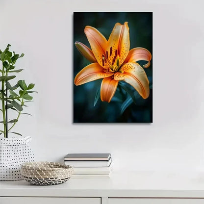 Vibrant Orange Lily with Dark Background Painting 40x60cm Metal Print Ready to Hang - Bella Home Decor