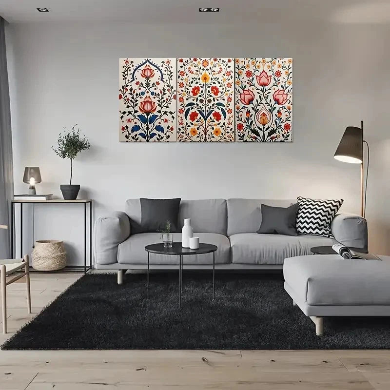 3pcs Colorful Floral Bohemian Wall Art Set Canvas Framed 60x90cm - High Quality Print 100% Australian Made Wall Canvas Ready to Hang - Bella Home Decor