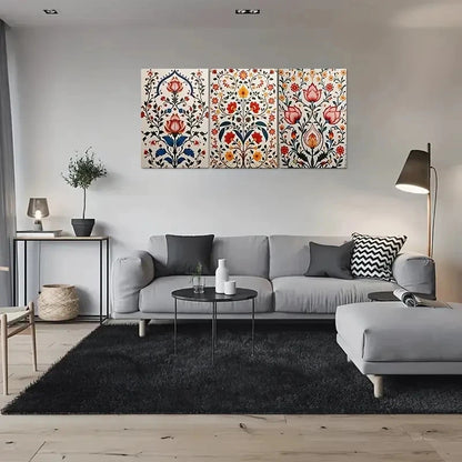 3pcs Colorful Floral Bohemian Wall Art Set Canvas Framed 60x90cm - High Quality Print 100% Australian Made Wall Canvas Ready to Hang - Bella Home Decor