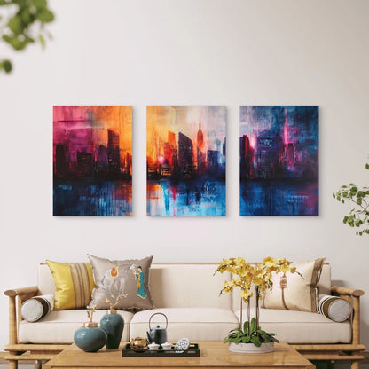 3pcs Abstract City Skyline Spans Three Panels Wall Art Set Canvas Framed 50x70cm - High Quality Print 100% Australian Made Wall Canvas Ready to Hang - Bella Home Decor