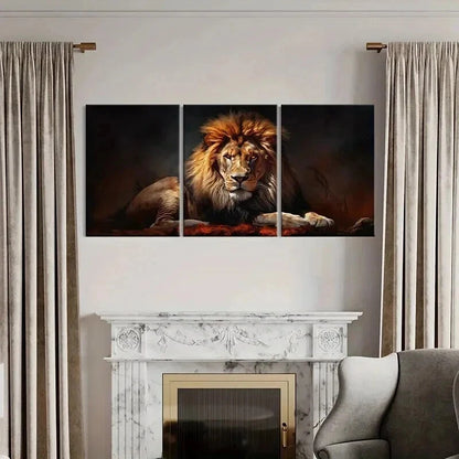 3pcs Lion Vintage Animal Aesthetic Painting Wall Art Set Canvas Framed 60x90cm - High Quality Print 100% Australian Made Wall Canvas Ready to Hang - Bella Home Decor